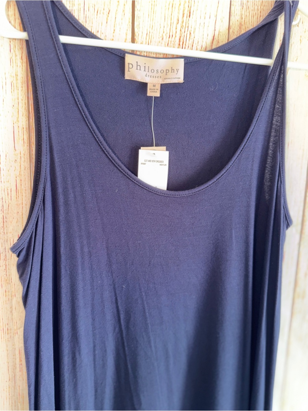 NWTPhilosophy Navy Asymmetrical Sleeveless Maxi Dress, Mesh hemline, stretchy M - Picture 4 of 7